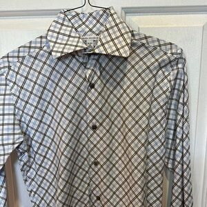 Banana Republic White with Light  Blue and black Plaid Dress Shirt